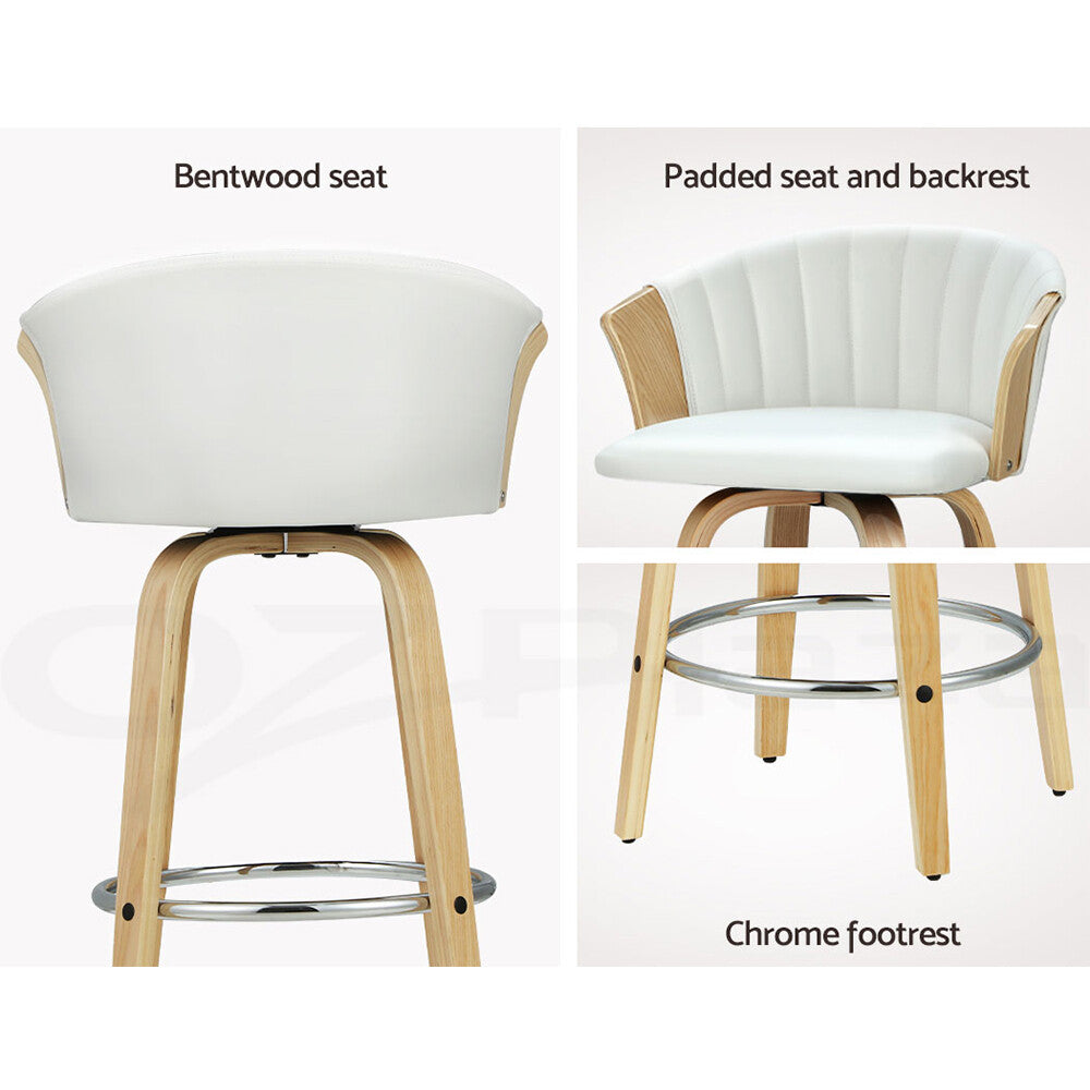 2x Bar Stools Kitchen Dining Leather Padded Wooden