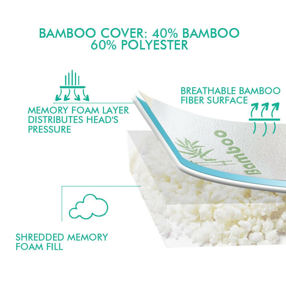 2-Pack Memory Foam Pillow – Dreamz Shredded Bamboo Bed Pillow 70x40cm