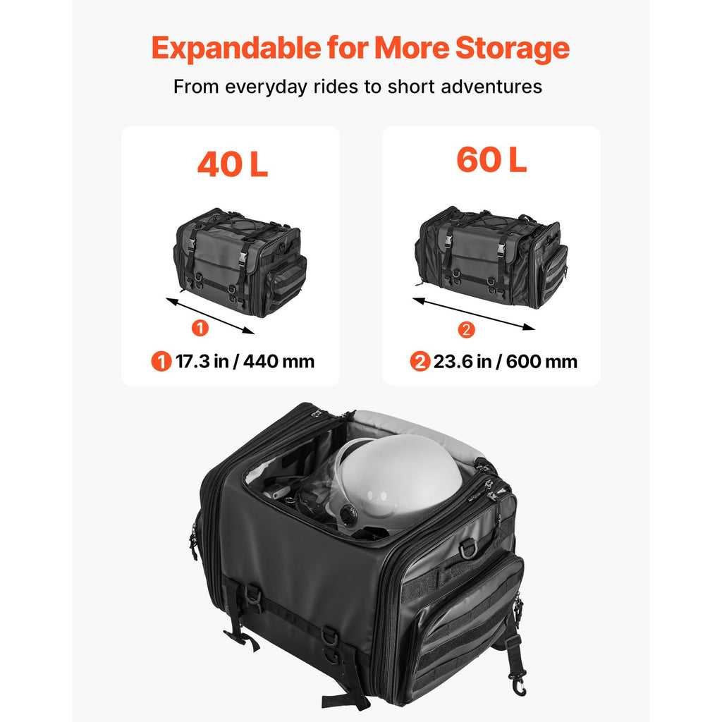 Uimoso Expandable Motorcycle Tail Bag with 40-60L Storage and Shoulder Strap