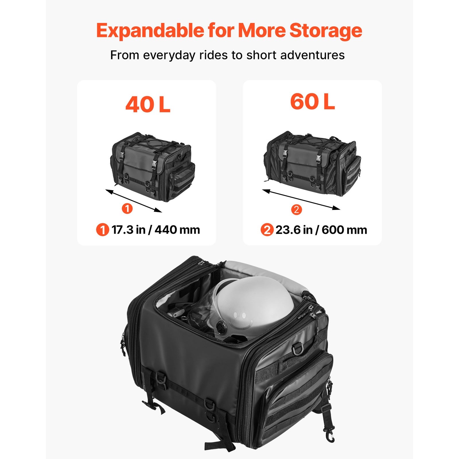 Uimoso Expandable Motorcycle Tail Bag with 40-60L Storage and Shoulder Strap