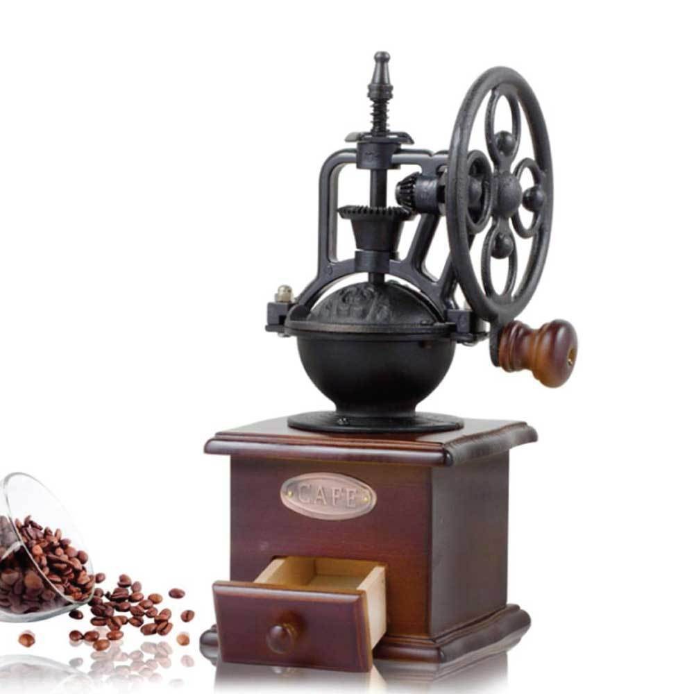 Retro Coffee Bean Grinder Manual Wooden Hand Wheel Design