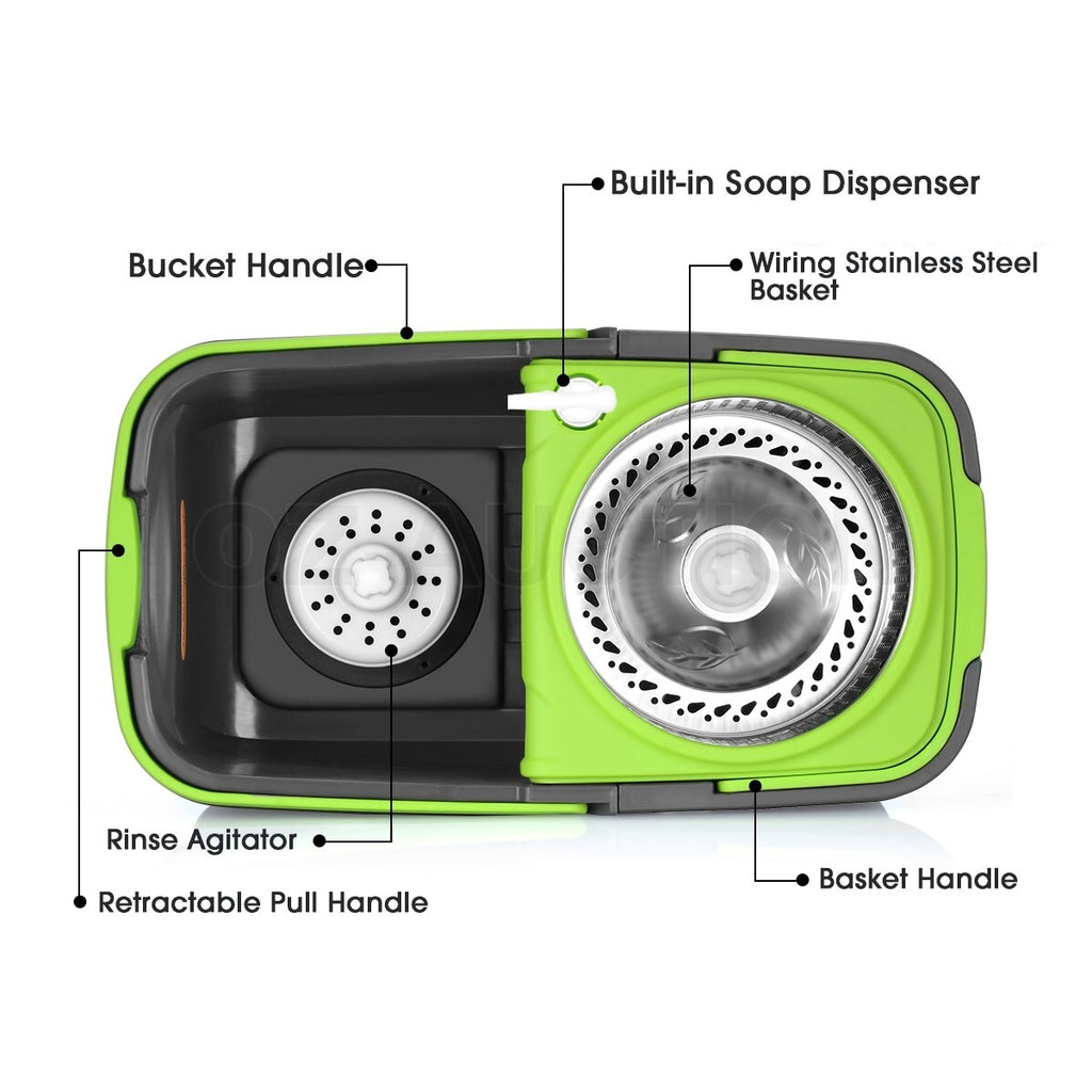 360° Rotating Spin Mop – DR FUSSY Bucket System with 4 Mop Heads