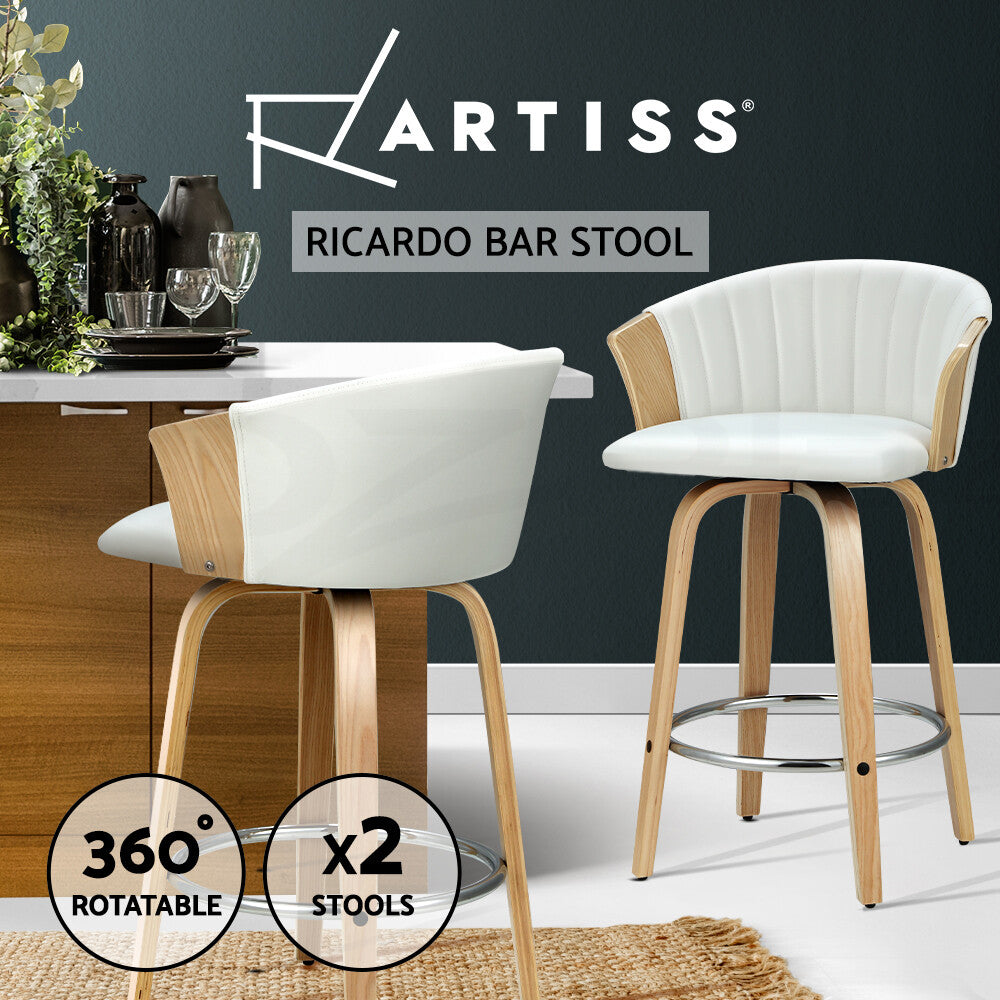 2x Bar Stools Kitchen Dining Leather Padded Wooden