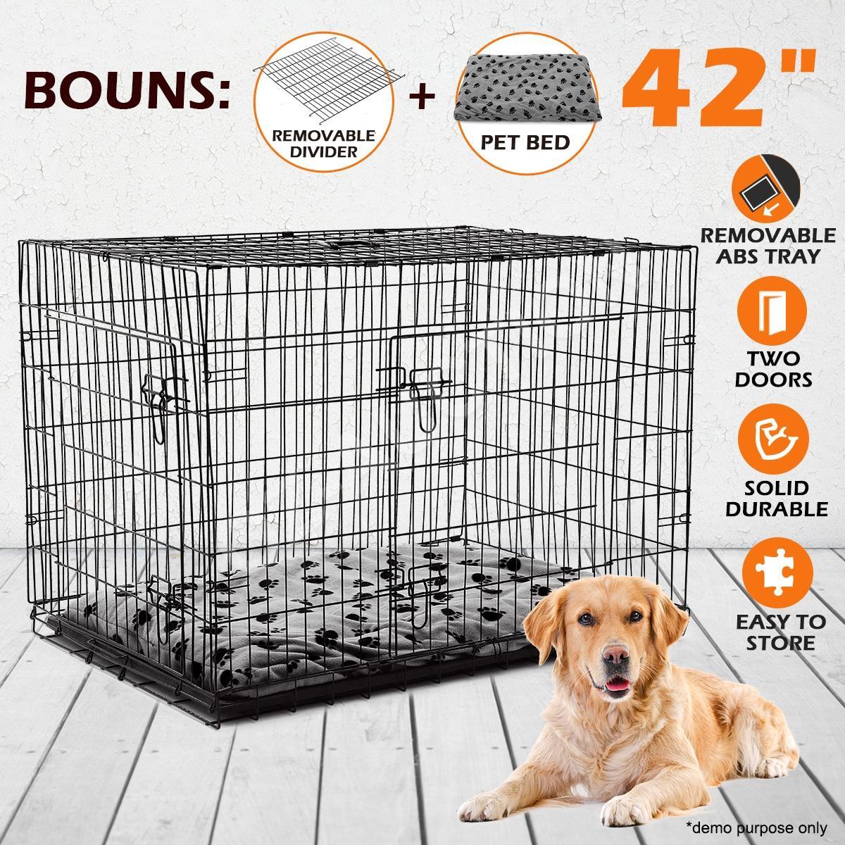 42" Portable Collapsible Metal Dog Cage Crate Kennel with Divider