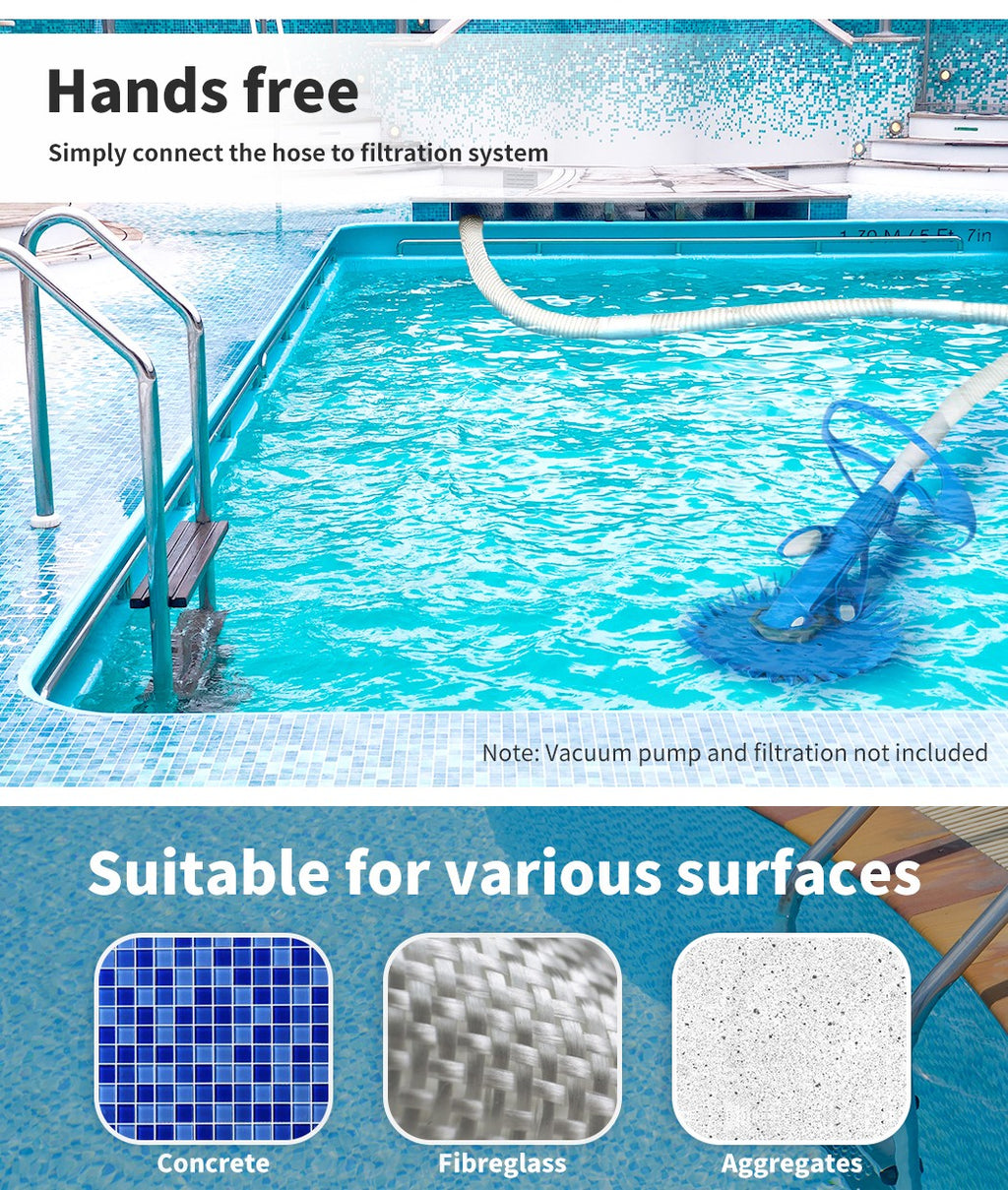 Automatic Swimming Pool Cleaner – Floor & Wall Vacuum with 10m Hose