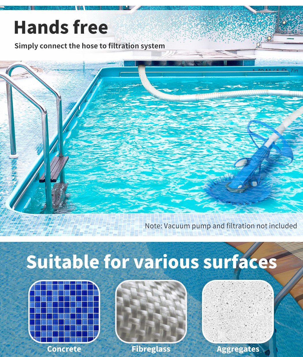 Automatic Swimming Pool Cleaner – Floor & Wall Vacuum with 10m Hose