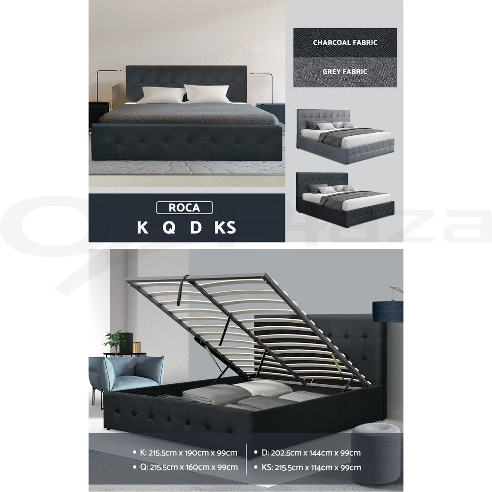 Bed Frame Queen Double King Single Gas Lift Storage Wood Fabric