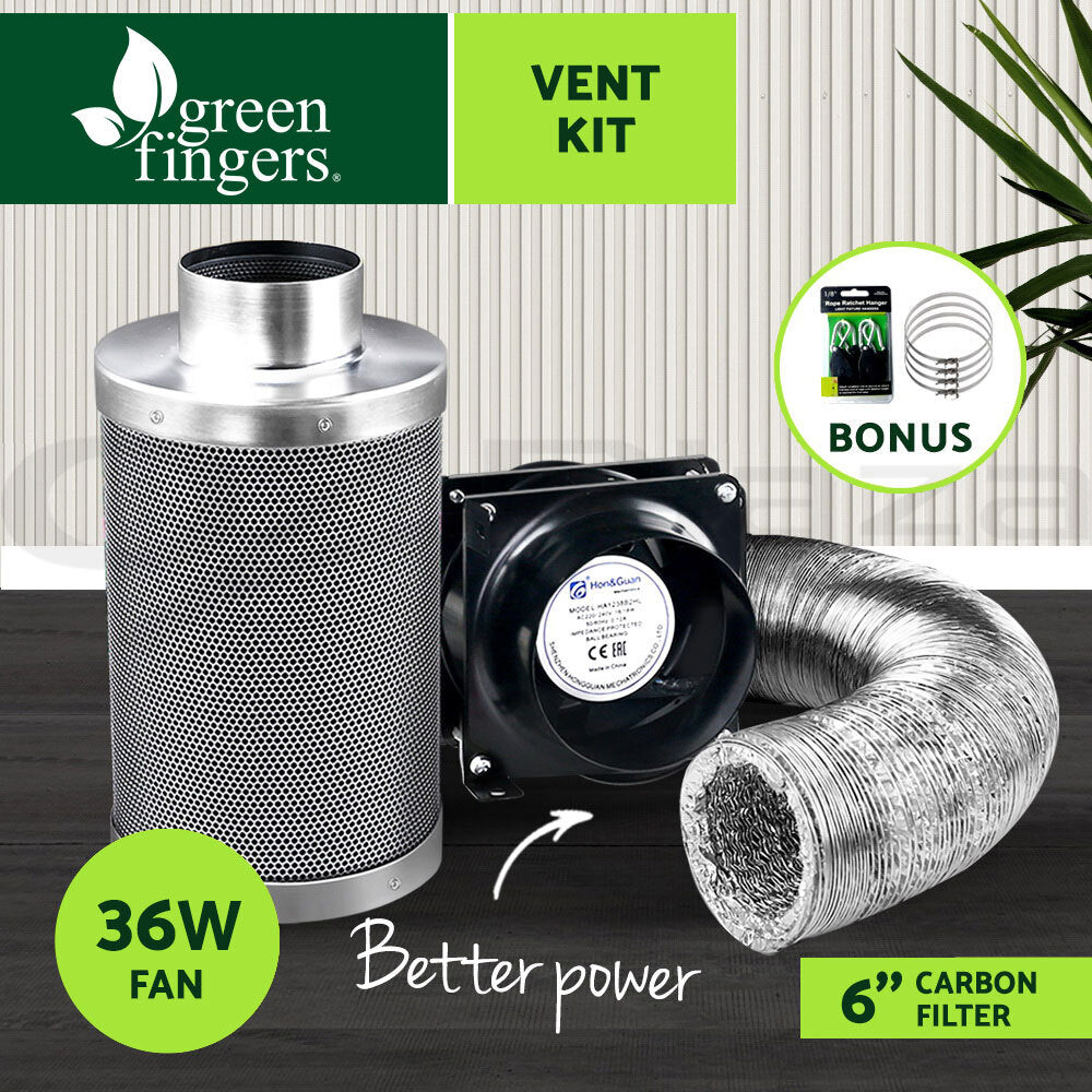 Fingers Grow Tent Kit 6" Hydroponics Ventilation Fan Carbon Filter