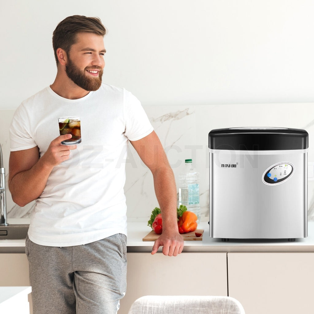 Maxkon 27KG Commercial Ice Maker – Fast Freezing Silver Machine