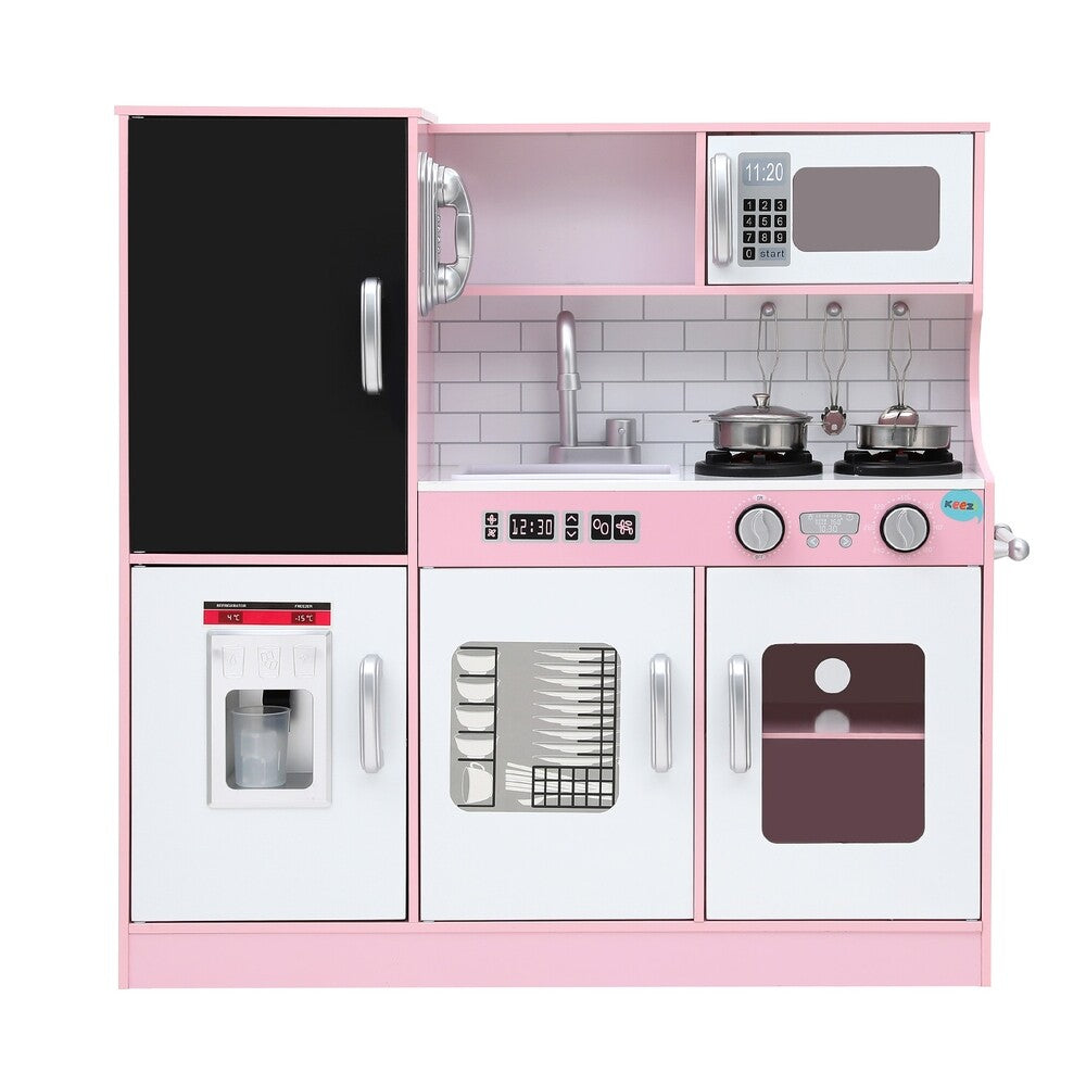 Kids Wooden Pretend Kitchen Play Set Oven Blackboard 80cm Pink