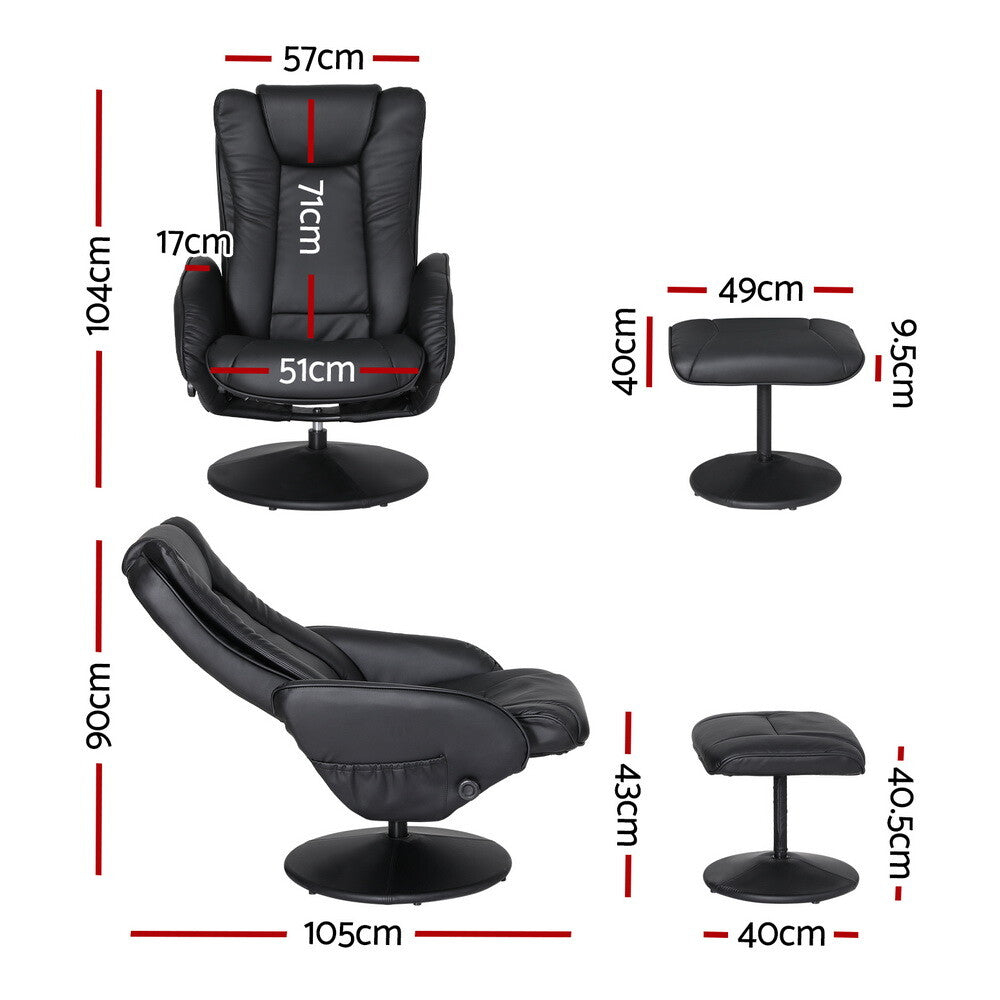 Electric Massage Recliner Chair Leather Heated Lounge Sofa Black