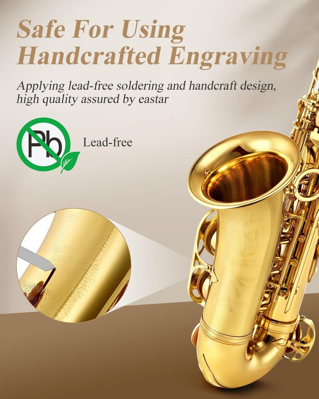 Eastar E Flat Alto Saxophone Gold Lacquered Student Sax Band