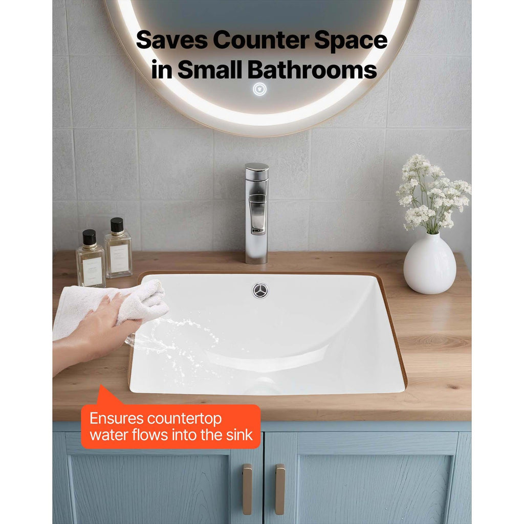 Uimoso Rectangular White Ceramic Undermount Bathroom Sink 460x330 mm