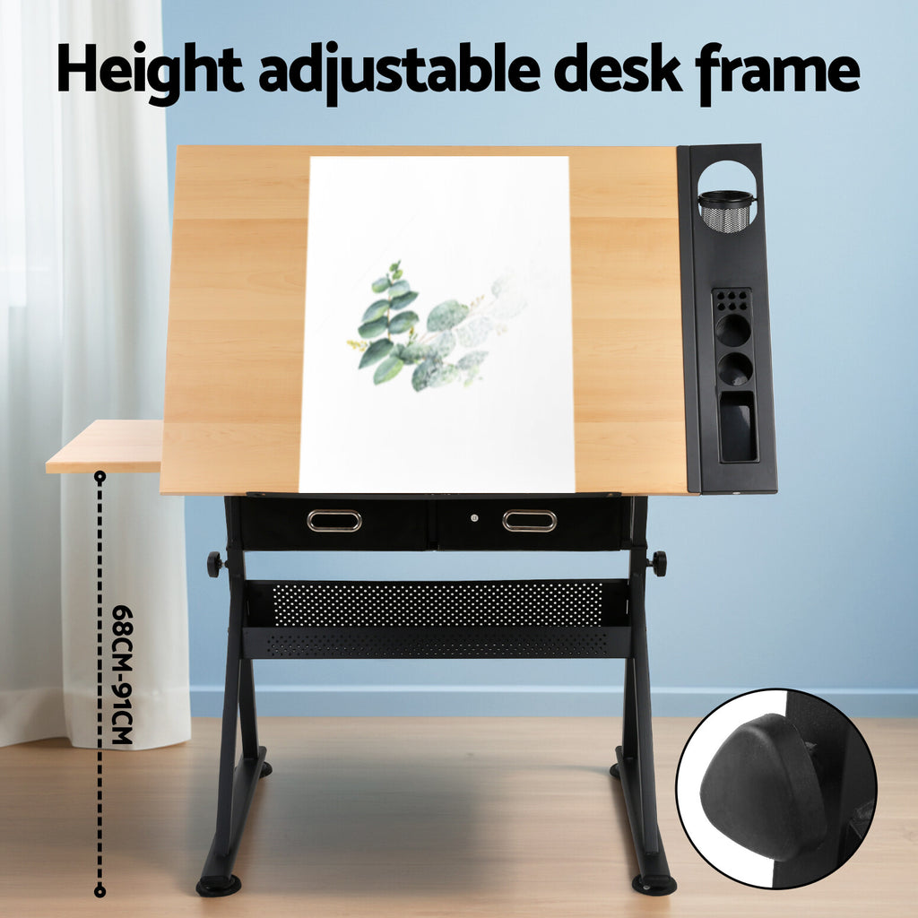 Drawing Desk Drafting Table Set with Stool Tilt Art Craft Black