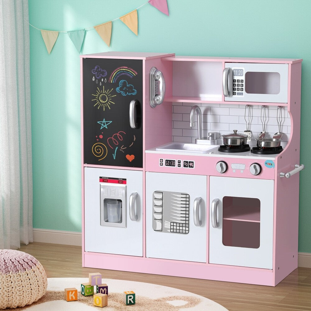 Kids Wooden Pretend Kitchen Play Set Oven Blackboard 80cm Pink