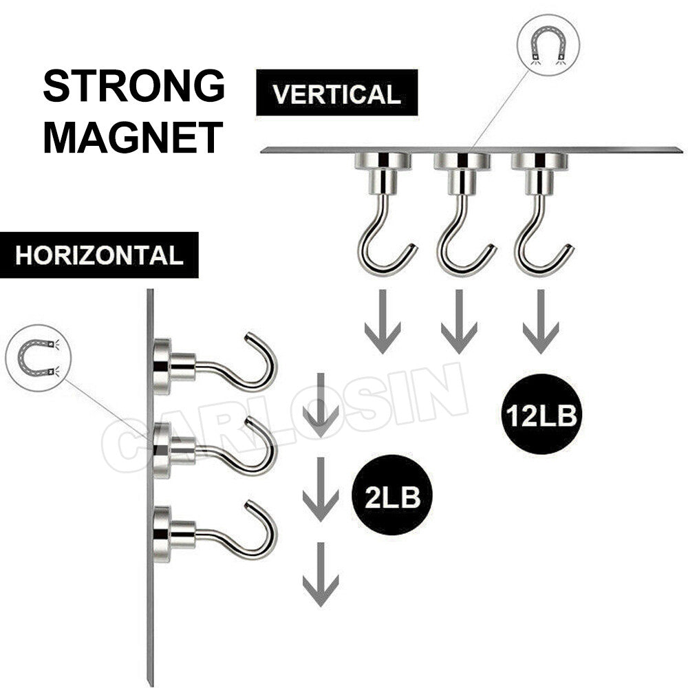 12x Neodymium Magnet Hooks Rare Earth Magnetic Hanger Holder 8kg AU
