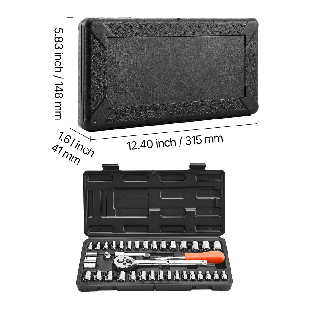 Uimoso 39-Piece Socket and Ratchet Set for Auto Repair, 9.5 & 6.4 mm Drive