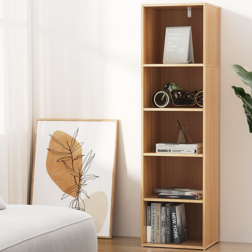 5 Tier Cube Bookshelf Display Book CD DVD Storage Pine