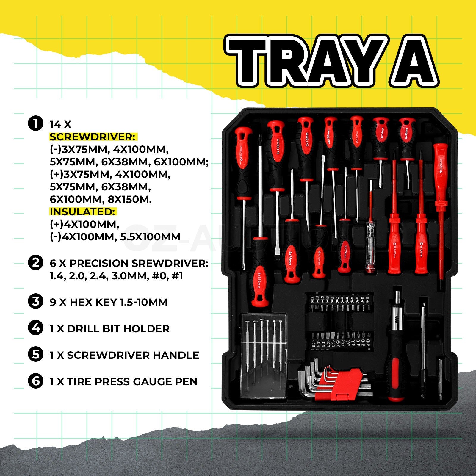 185-Piece Tool Box Trolley Set – DIY Home Car Repair, Aluminum Case