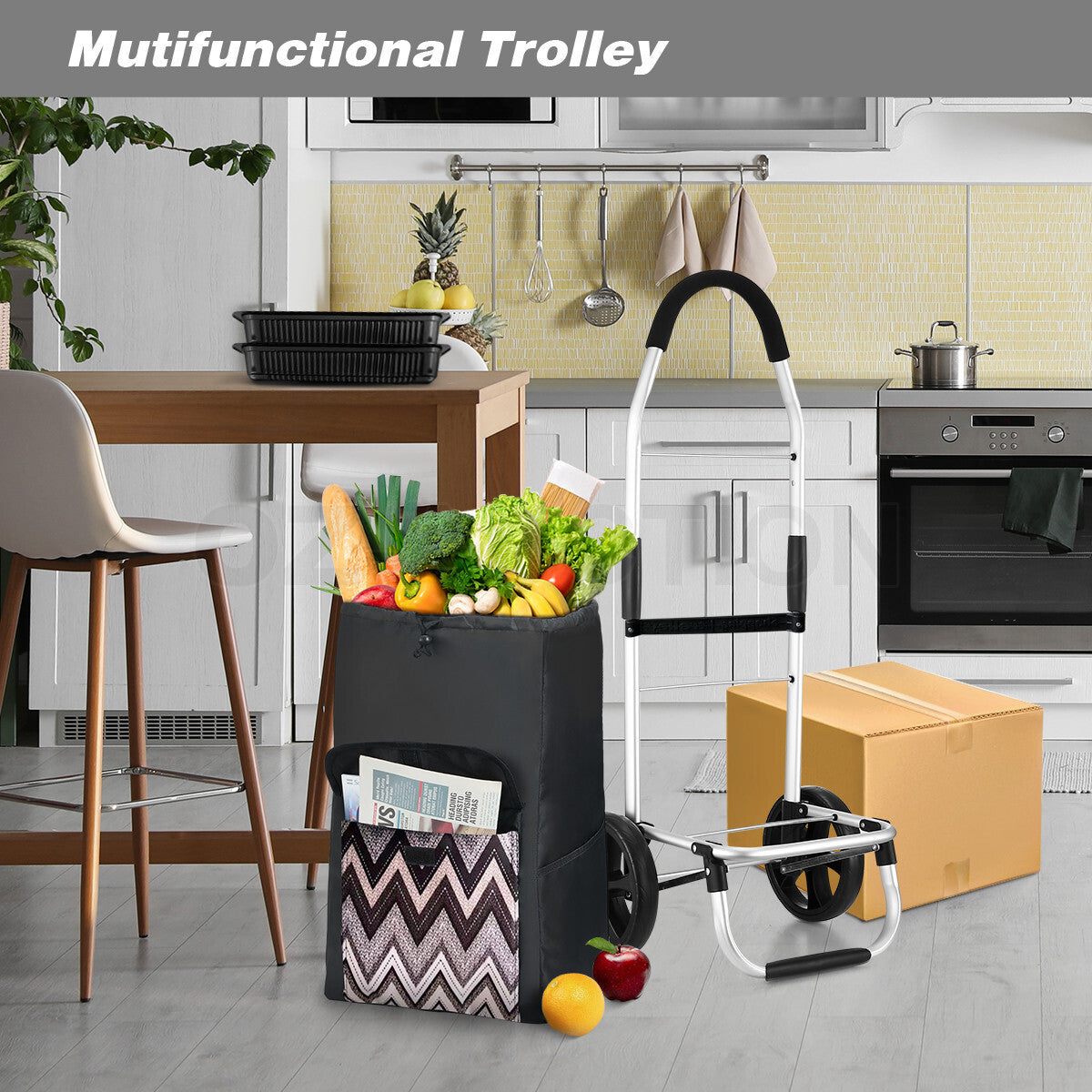 Foldable Aluminium Shopping Trolley – Grocery Cart with Wheels, Black