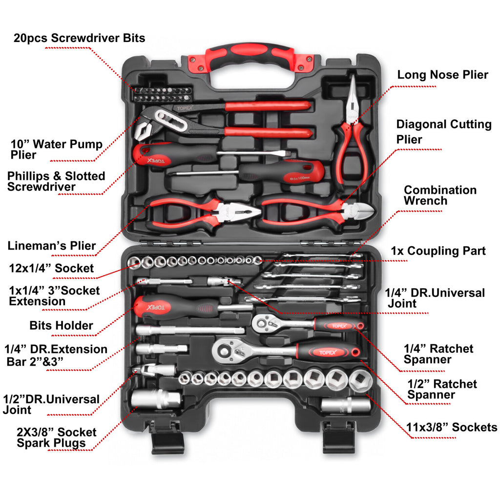 65pc Hand Tool Set – Portable Mechanics & Automotive Repair Kit