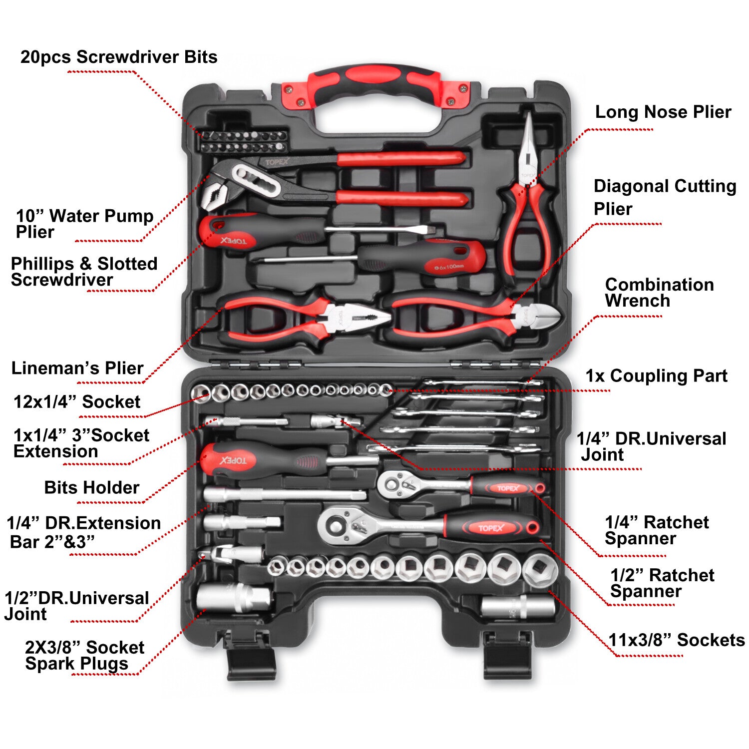 65pc Hand Tool Set – Portable Mechanics & Automotive Repair Kit