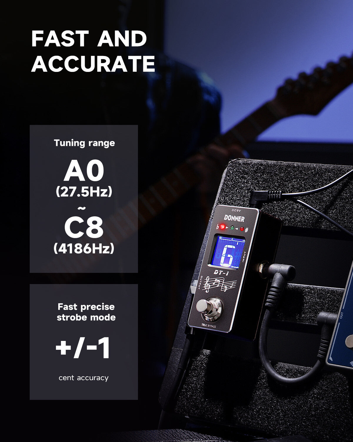 Donner Chromatic Guitar Tuner Pedal with Screen