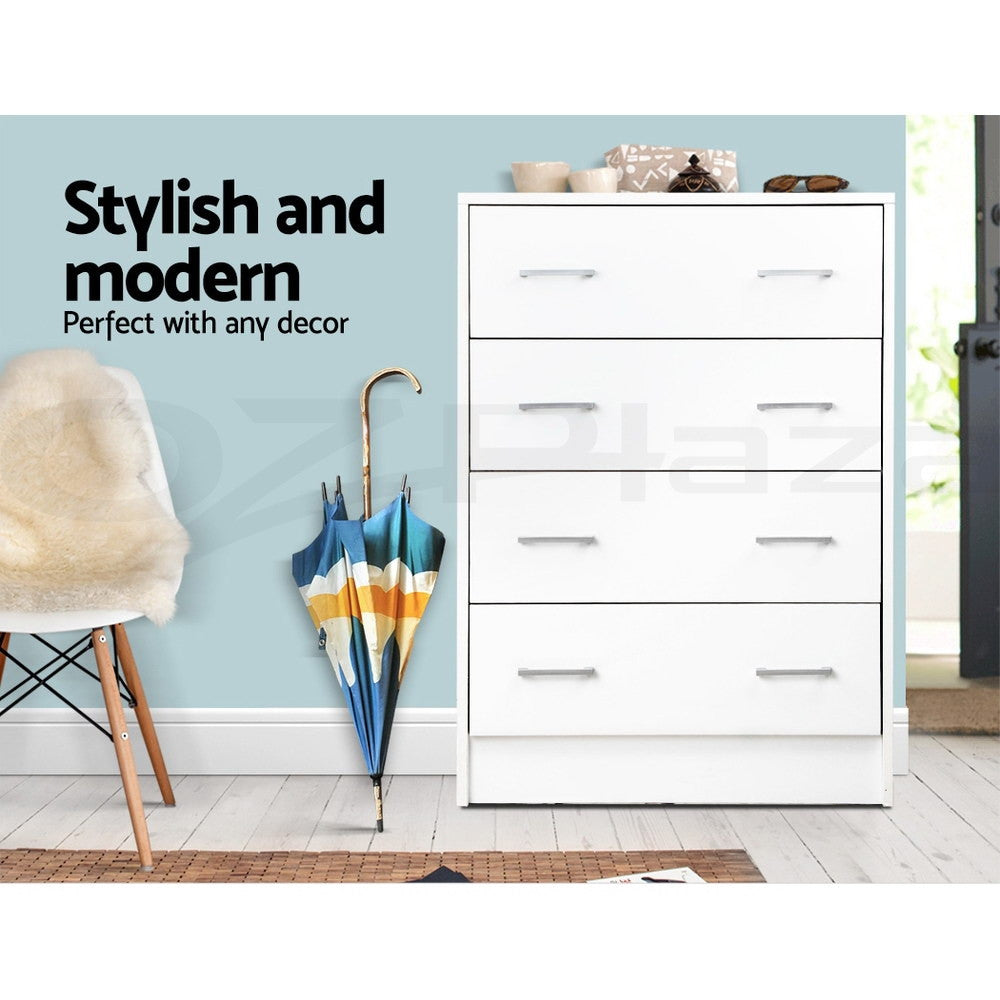 4 Drawer Chest Tallboy Storage Cabinet White