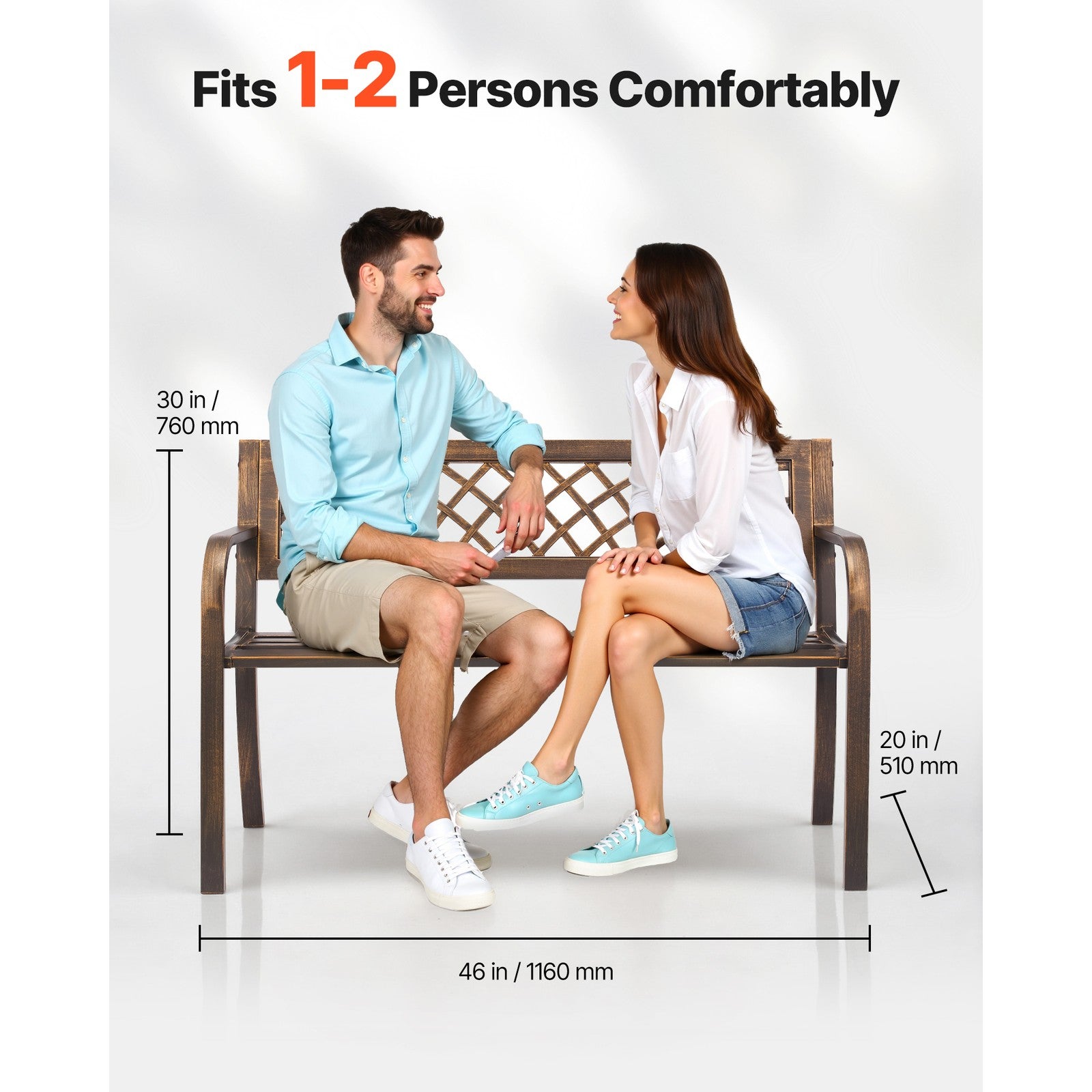 Uimoso Outdoor Bench with Metal Frame and PVC Mesh Backrest for Porch, 116 cm