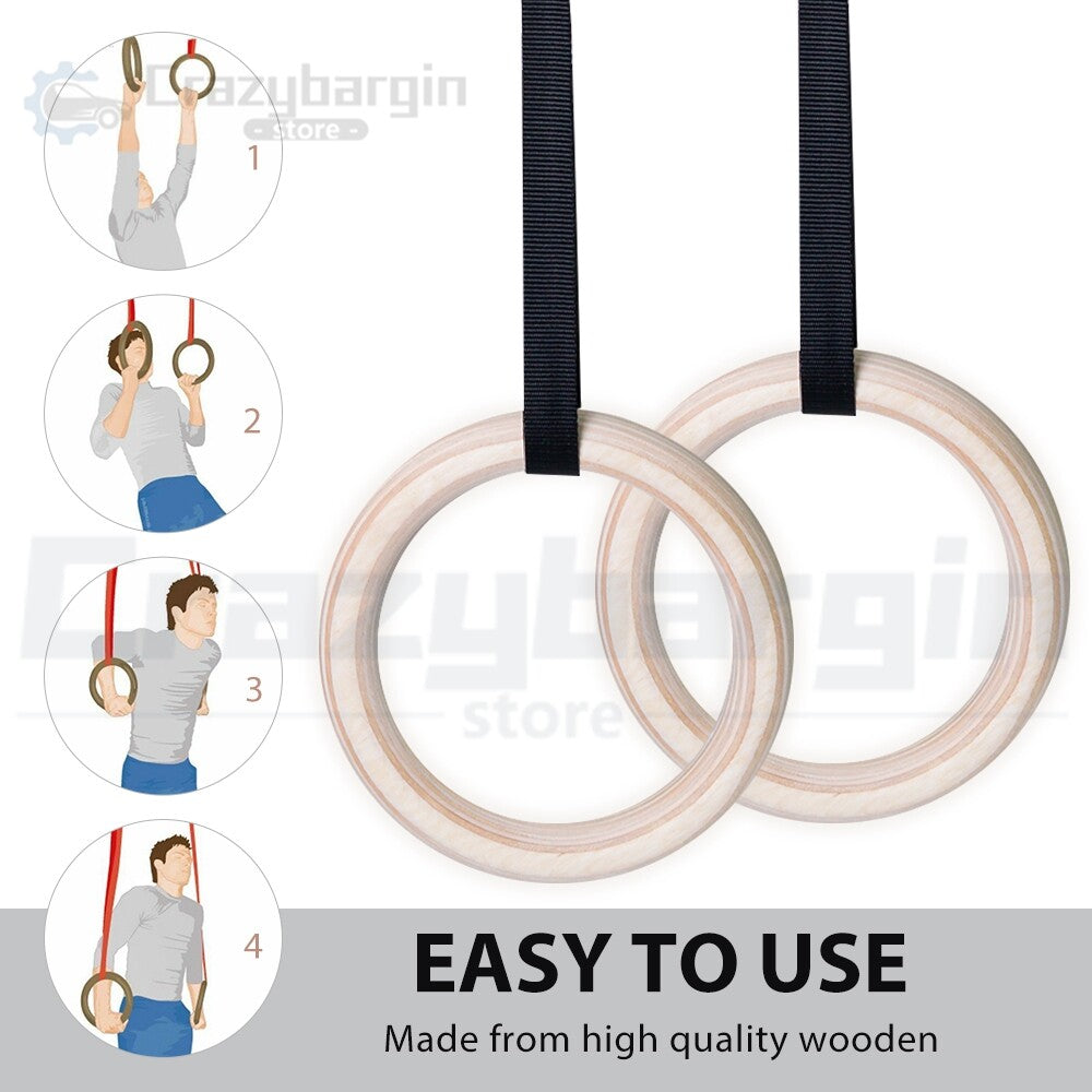 Gym Rings Set – Wooden Olympic Rings with Crossfit Straps