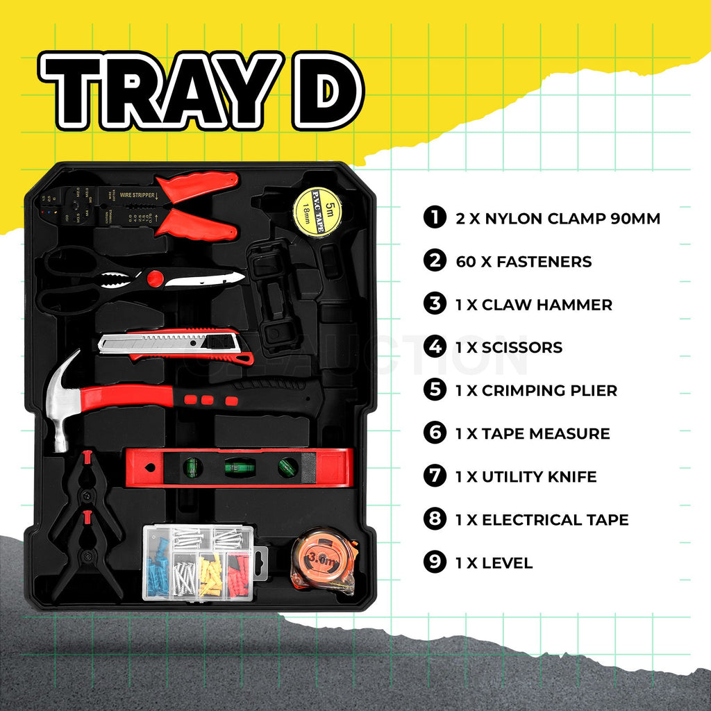 185-Piece Tool Box Trolley Set – DIY Home Car Repair, Aluminum Case