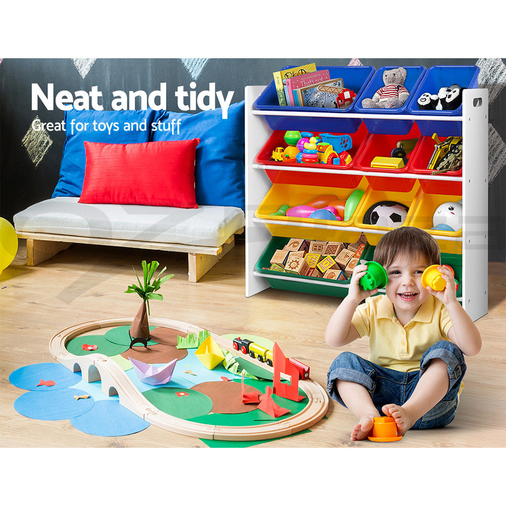 Kids Toy Box Bookshelf Organiser 12 Bins Storage Rack