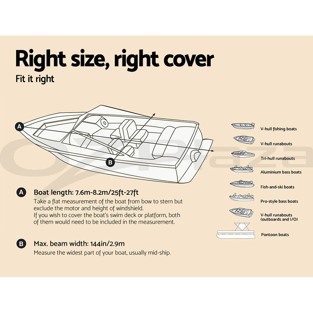 Boat Cover 25–27ft Trailerable 600D Heavy Duty Marine
