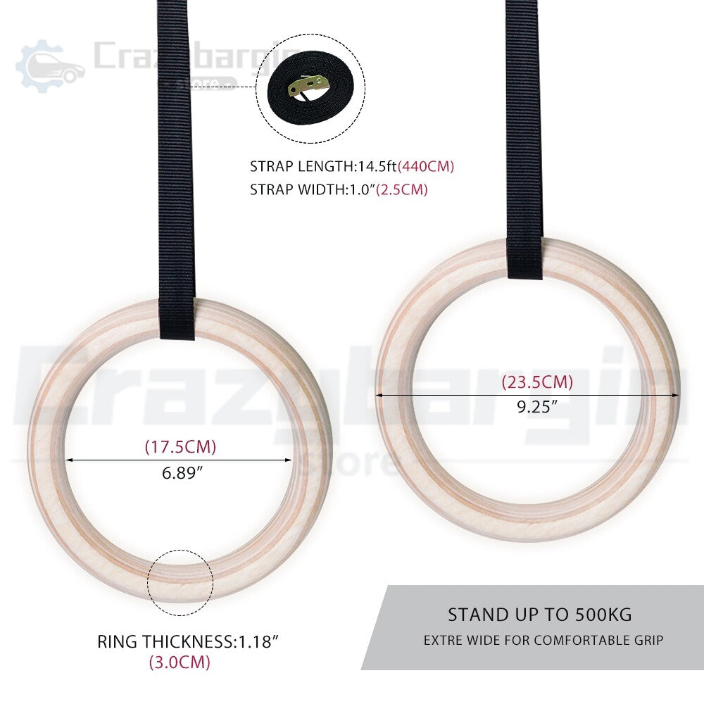 Gym Rings Set – Wooden Olympic Rings with Crossfit Straps