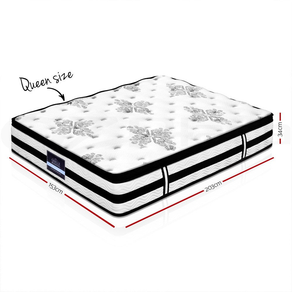 OVCN 34cm Euro Top Mattress Pocket Spring Medium Firm Queen