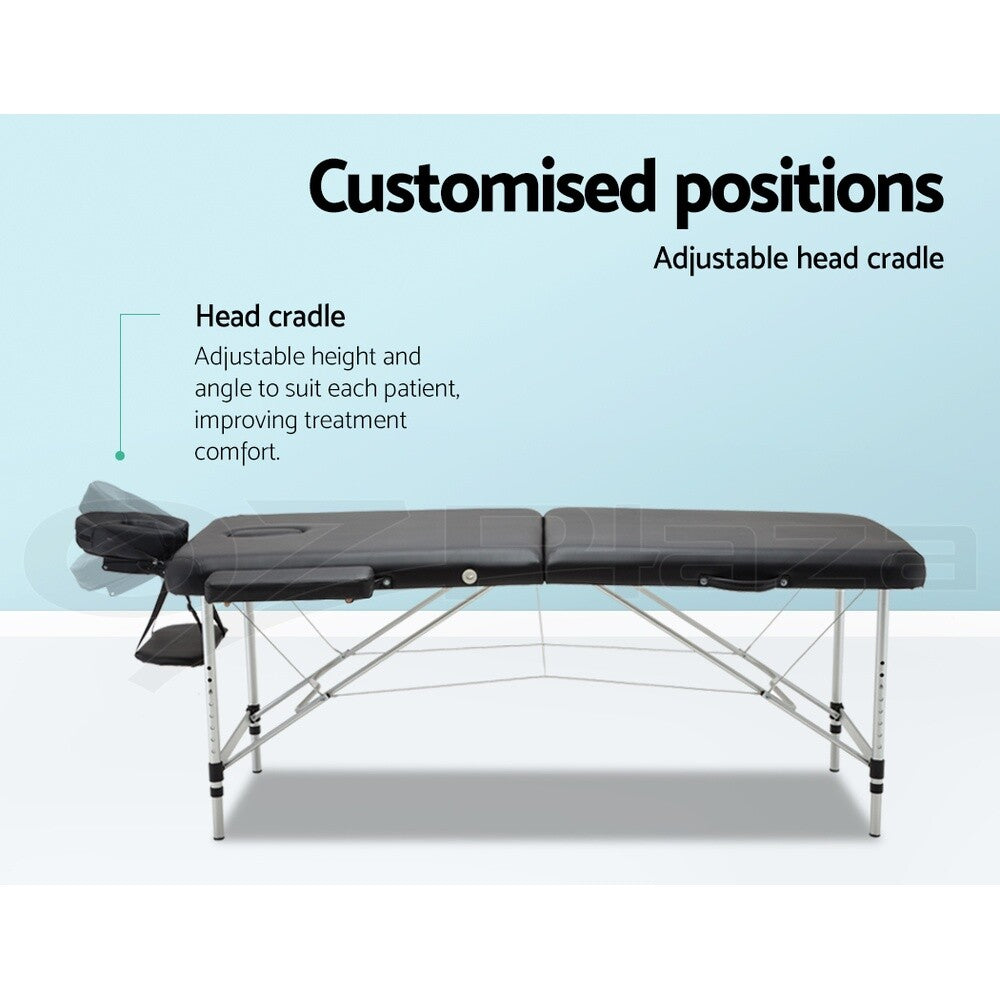 OVCN 55cm Portable 2 Fold Aluminium Massage Therapy Bed Black