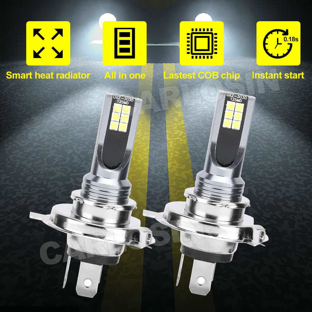 2x H4 LED Headlight Bulbs 6500K White High Low Beam 14000LM