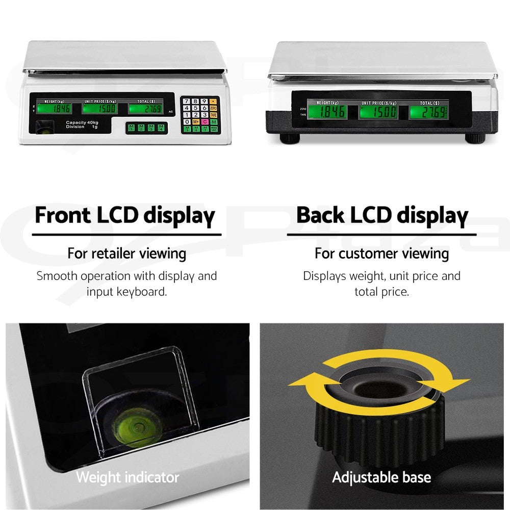 Digital Kitchen Scale 40KG Electronic LCD Commercial Weighing