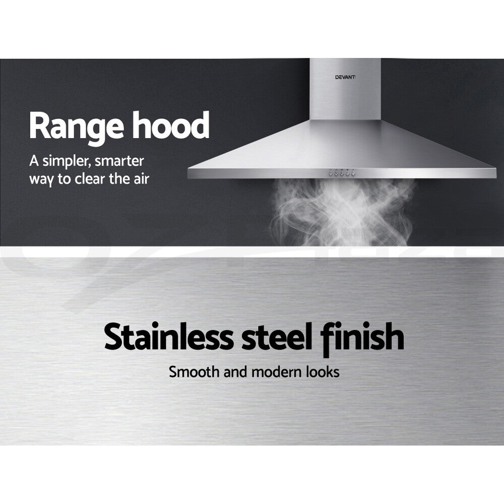 90cm Kitchen Rangehood Canopy LED Stainless Steel