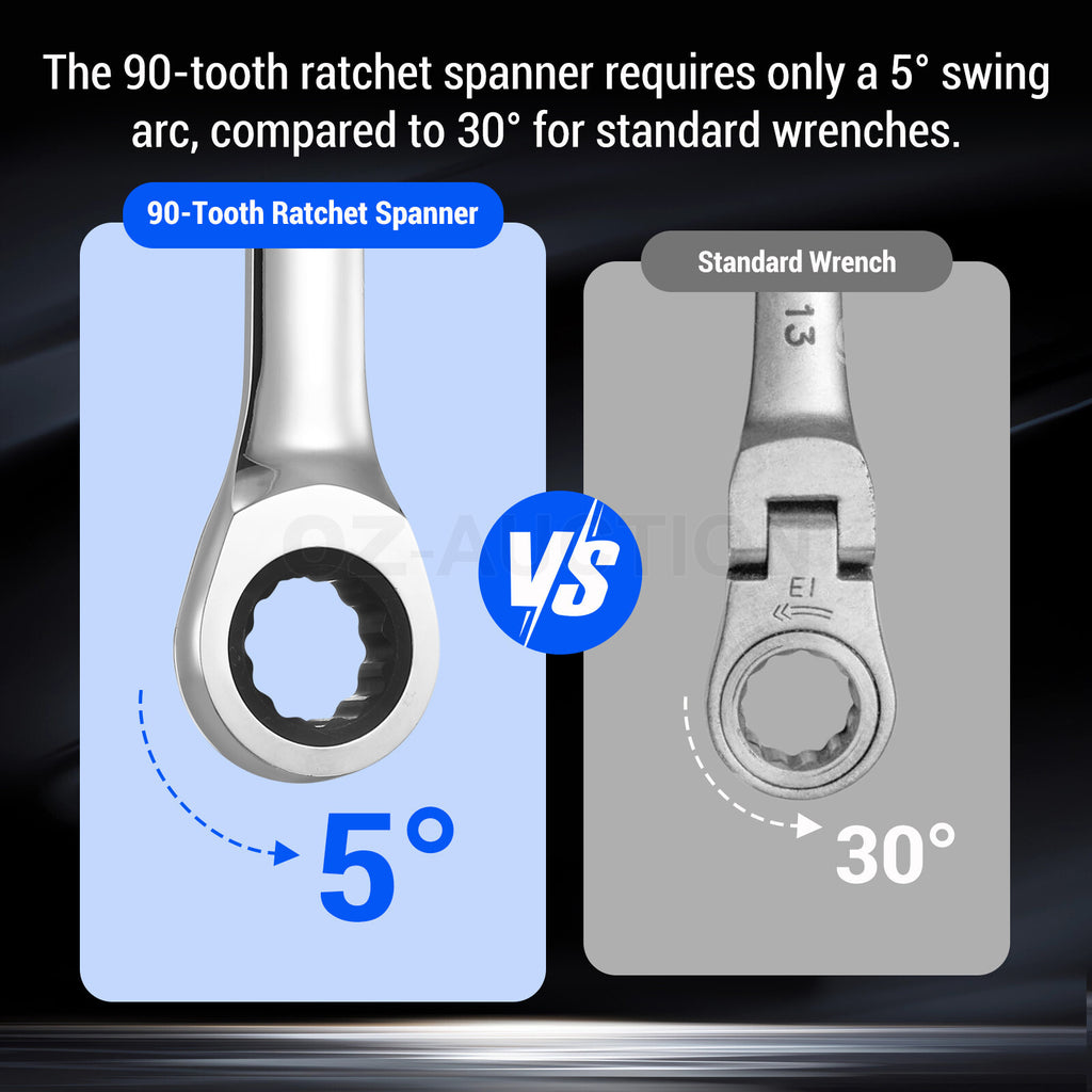 17PCS 6-30MM Ratchet Spanner Set – CRV 90-Tooth Metric Wrench