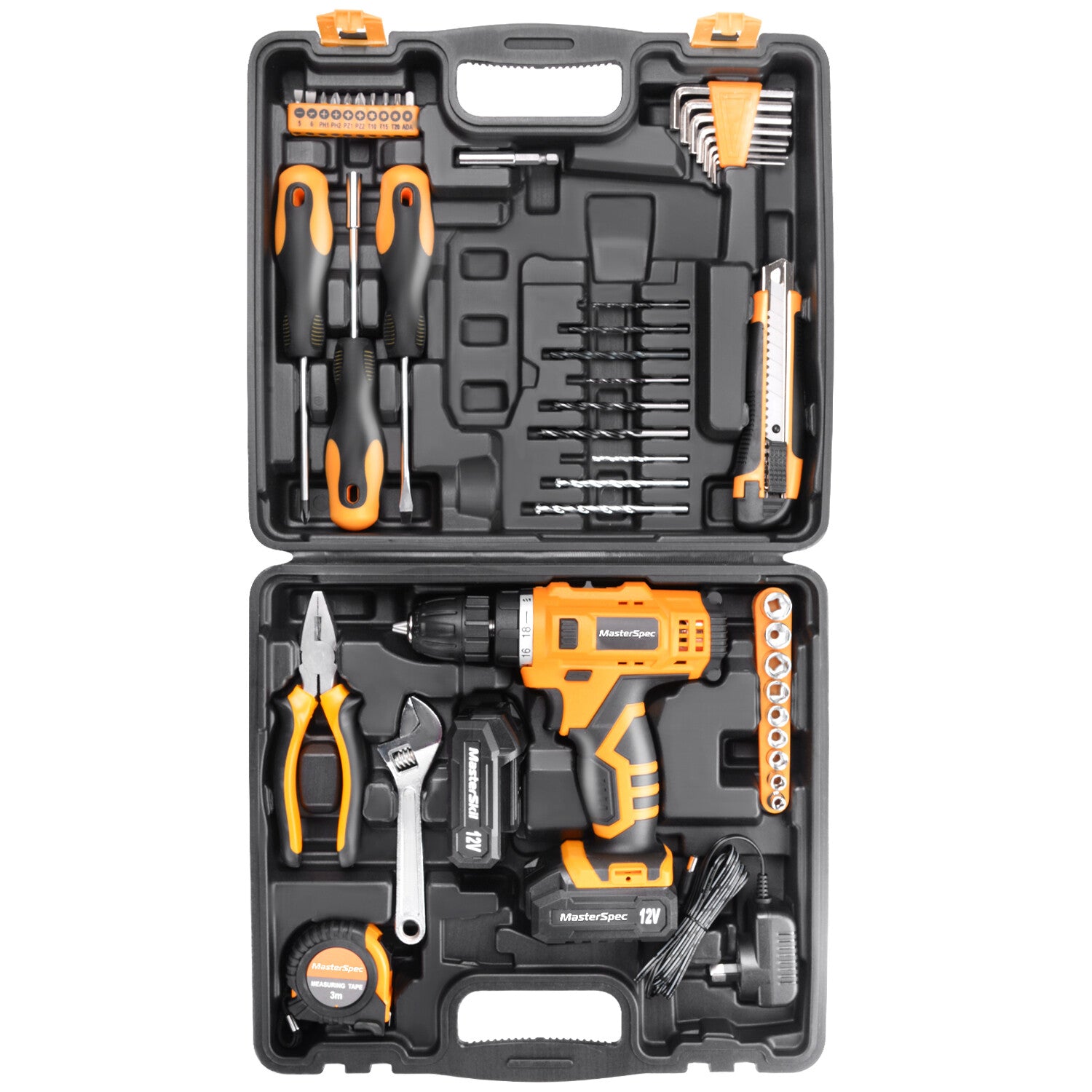 47pc 12V Cordless Drill Driver Set – Household Hand Tool Kit with 2 Batteries
