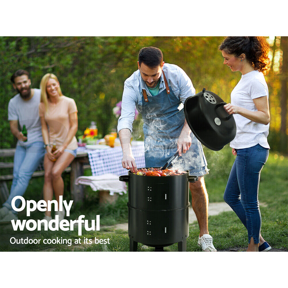 3 in 1 Portable Charcoal BBQ Grill Smoker Steel Camping