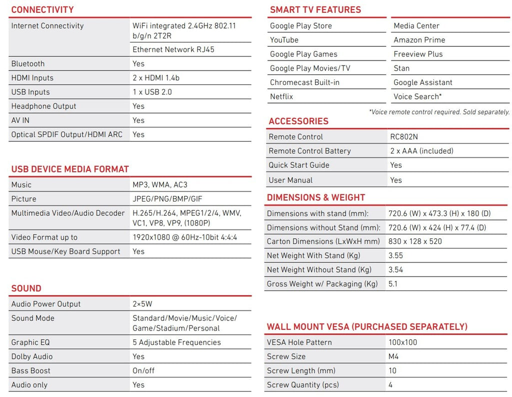 TCL 32" HD Android Smart LED TV – Netflix, Stan, YouTube 32S615