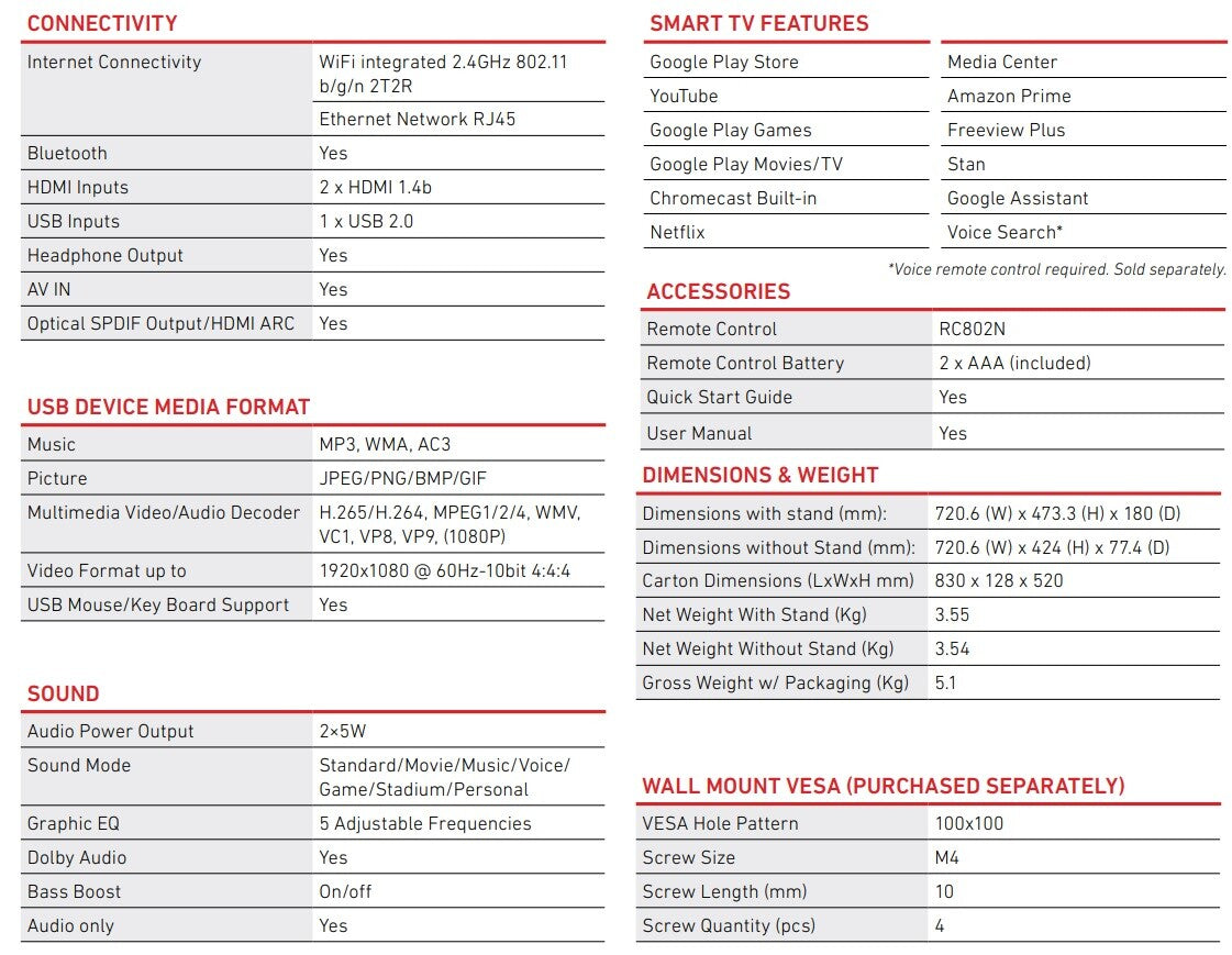 TCL 32" HD Android Smart LED TV – Netflix, Stan, YouTube 32S615