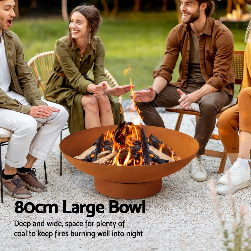 80cm Fire Pit Bowl Rustic Iron Outdoor Wood Burner