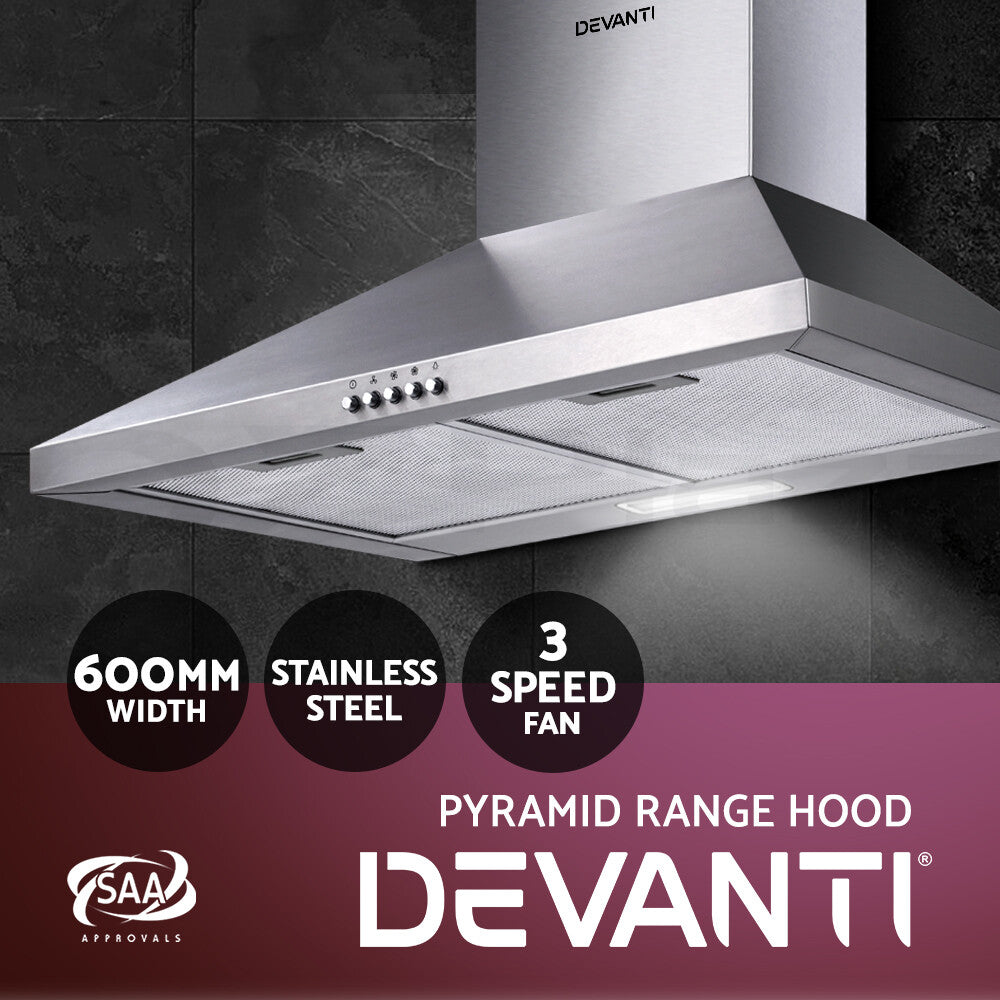 60cm Kitchen Rangehood Canopy LED Stainless Steel