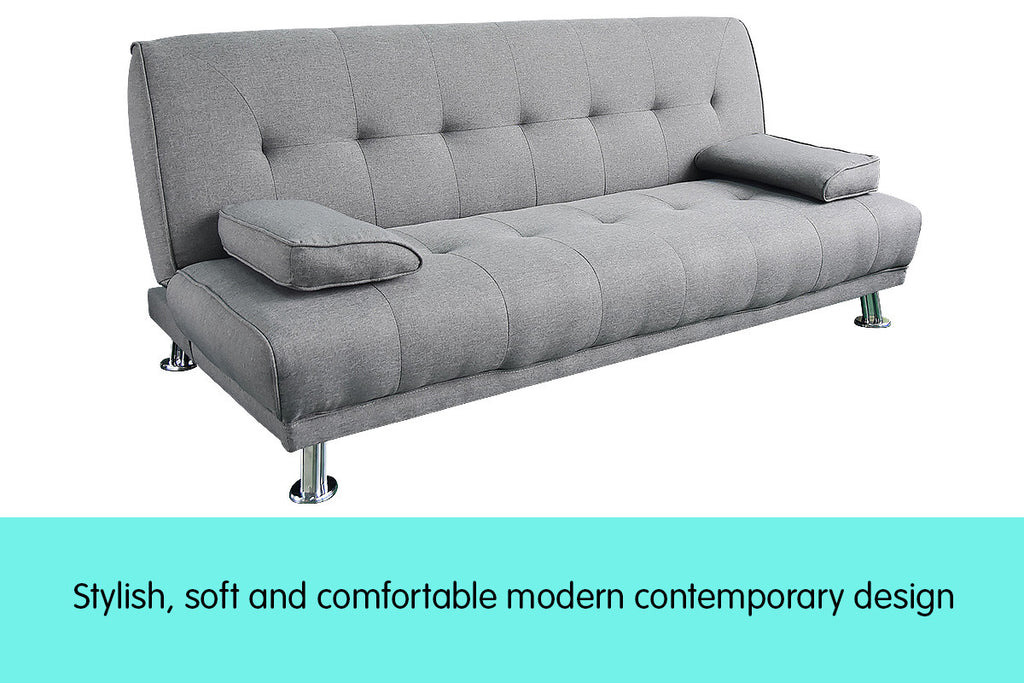 Manhattan Sofa Bed Light Grey Linen Convertible Lounge Suite