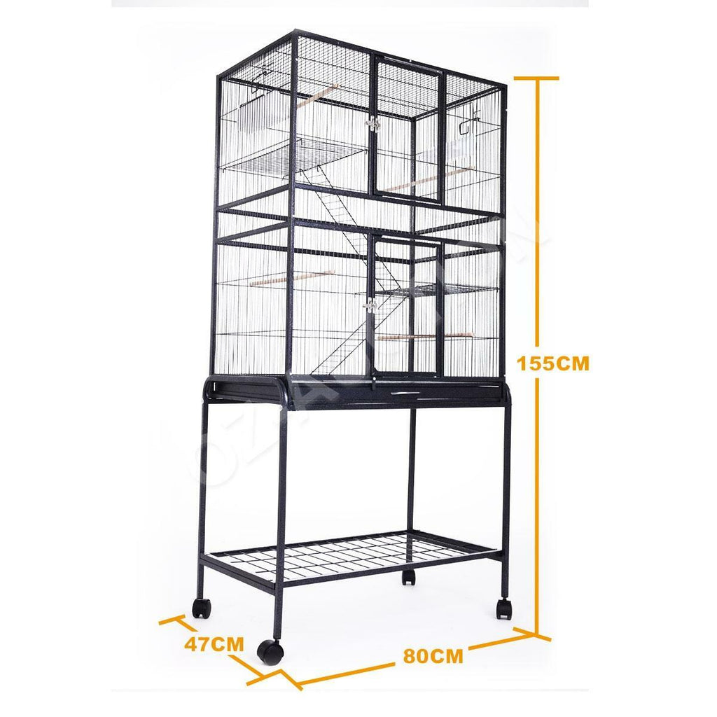155cm Large Pet Bird Cage – Parrot Aviary with Perch & Castor Wheels