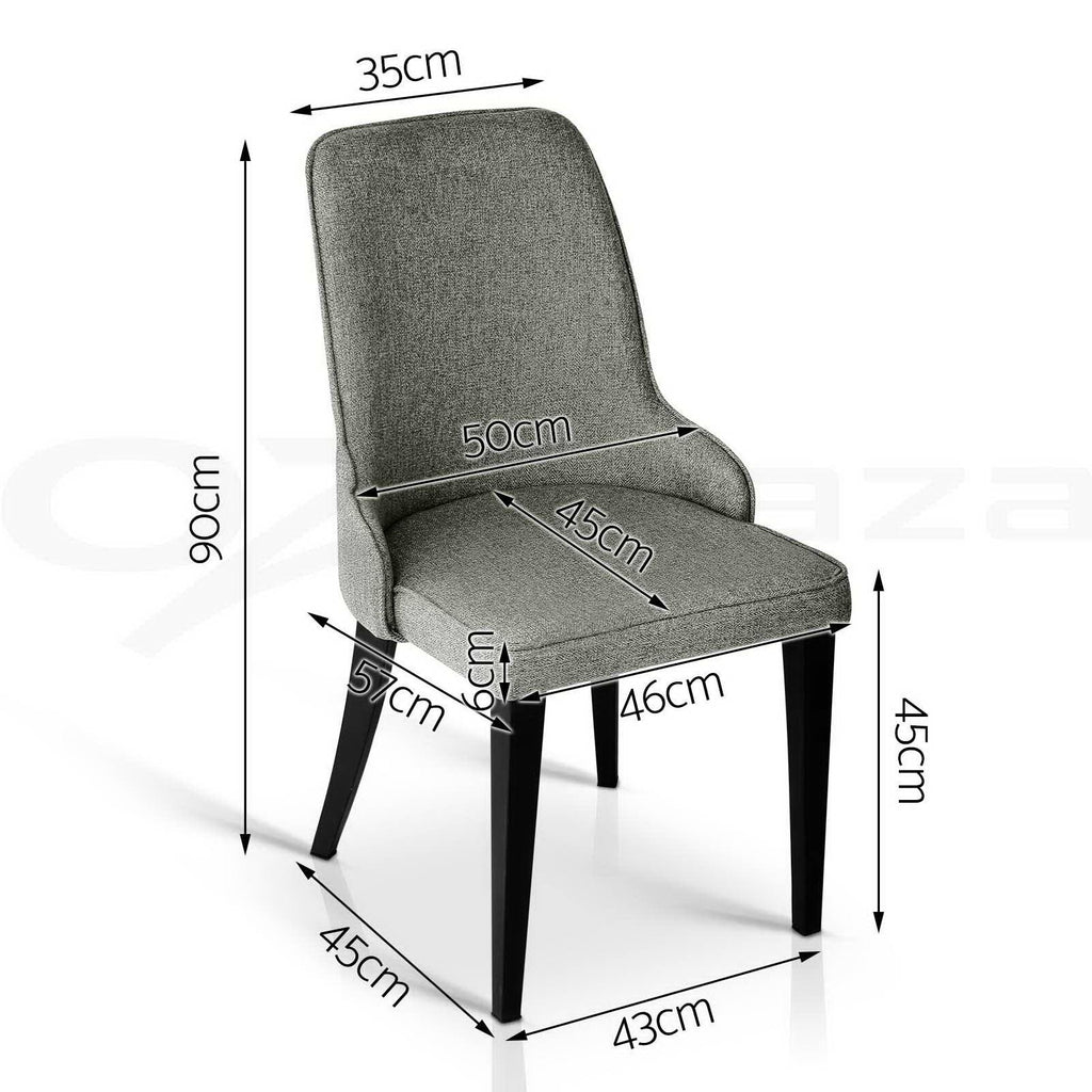 2x Dining Chairs Retro Vintage Linen Fabric Steel Legs Grey