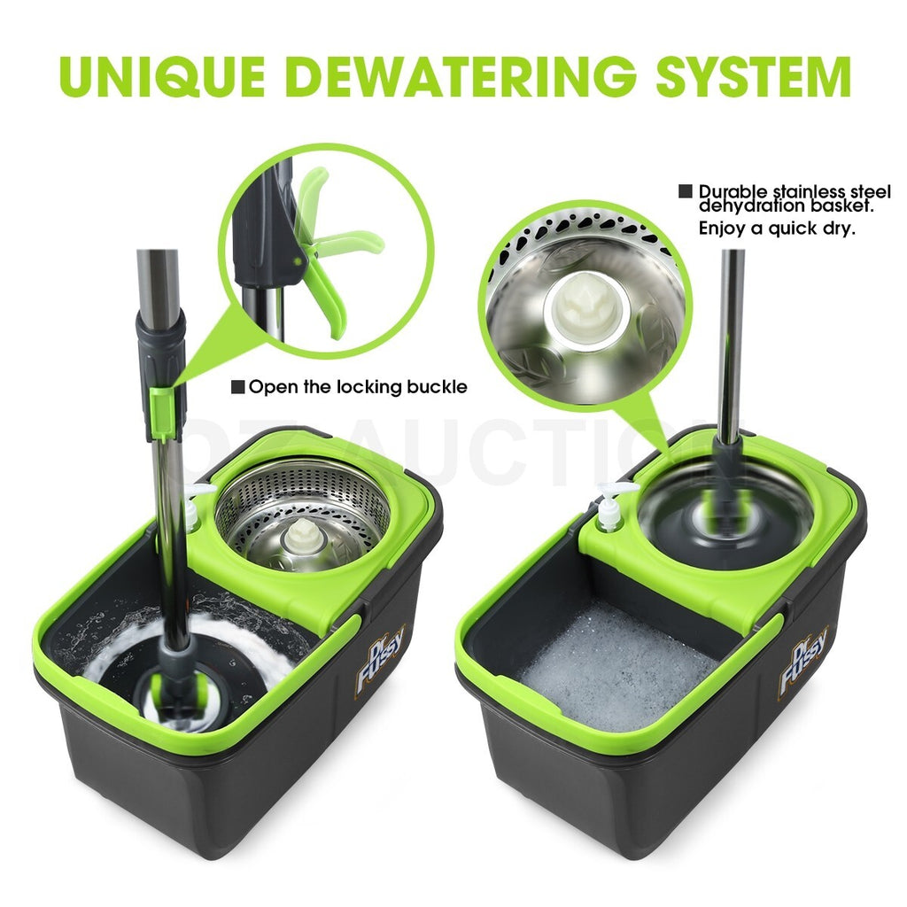 360° Rotating Spin Mop – DR FUSSY Bucket System with 4 Mop Heads